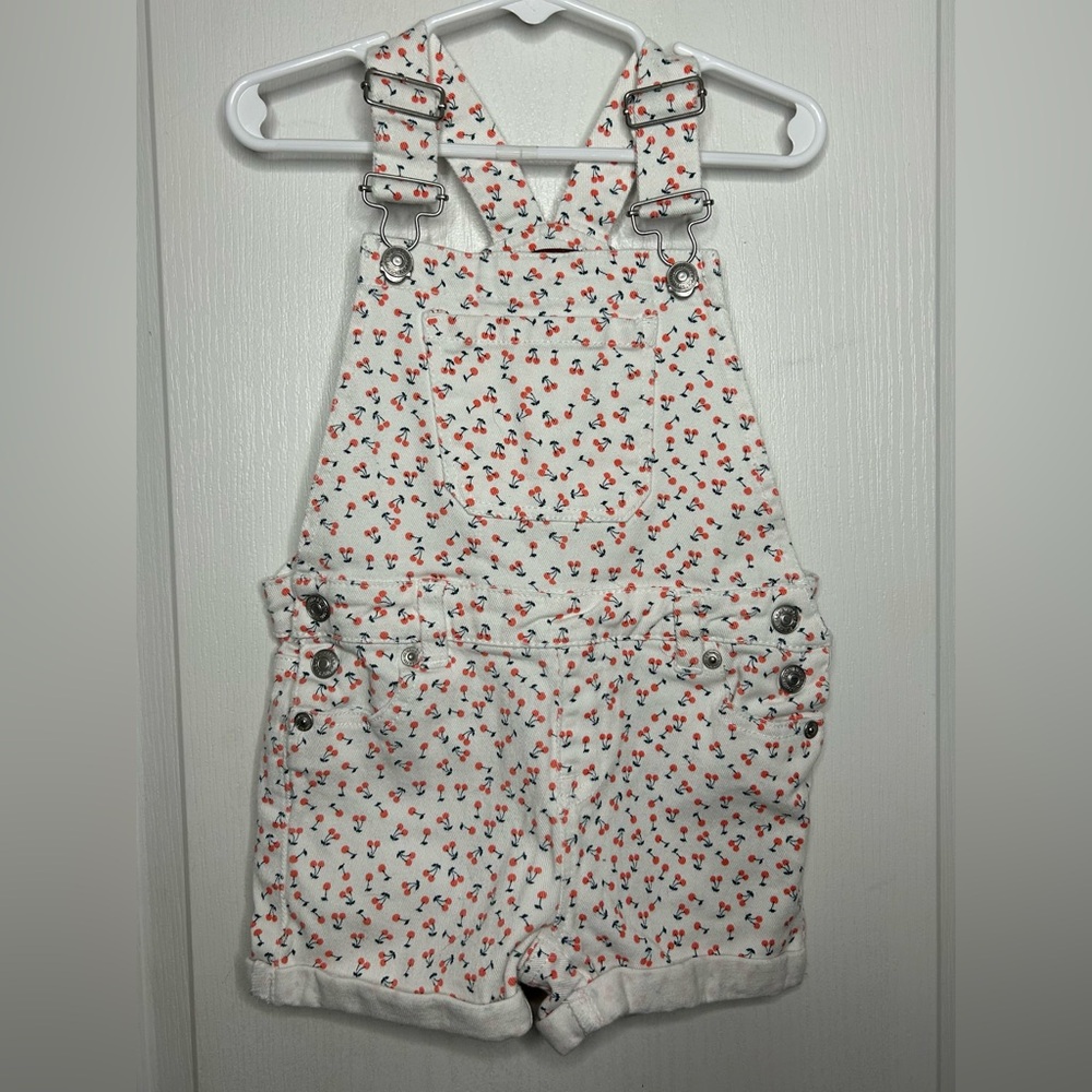 7 For All Mankind Shortalls Girls 4T White with Cherries Overalls Bibs Farm